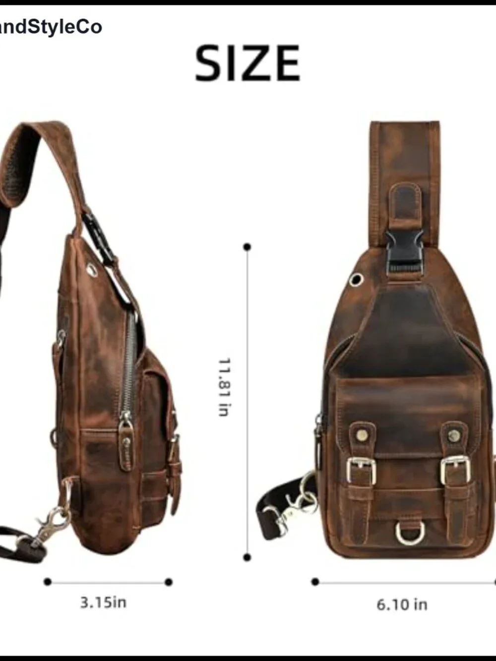 Genuine Leather Hiking Travel Daypack Sling Crossbody Triangle Chest Pack